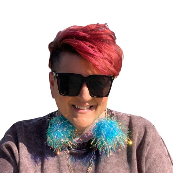 Mardi Gras Large Pom Pom Dangle Earrings Blue - Picture 1 of 2